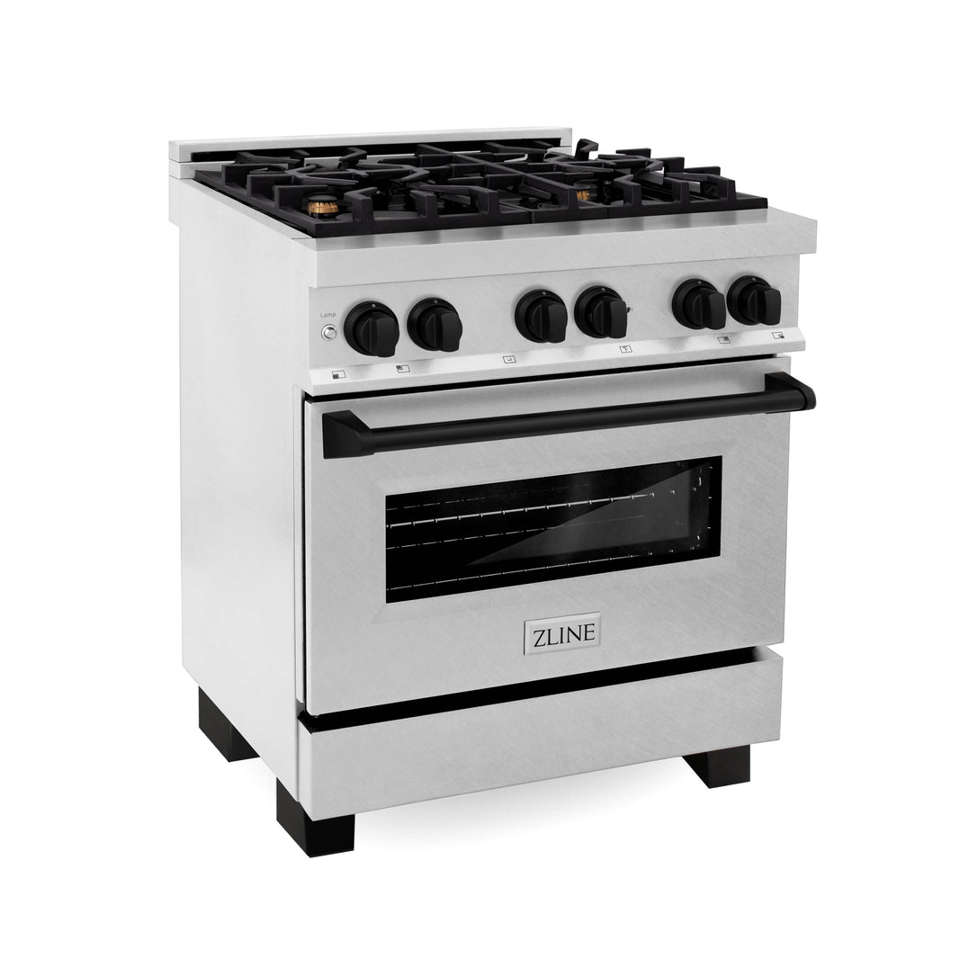 ZLINE Autograph Edition 30-Inch 4.0 cu. ft. Dual Fuel Range with Gas Stove and Electric Oven in DuraSnow® Stainless Steel with Matte Black Accents (RASZ-SN-30-MB)