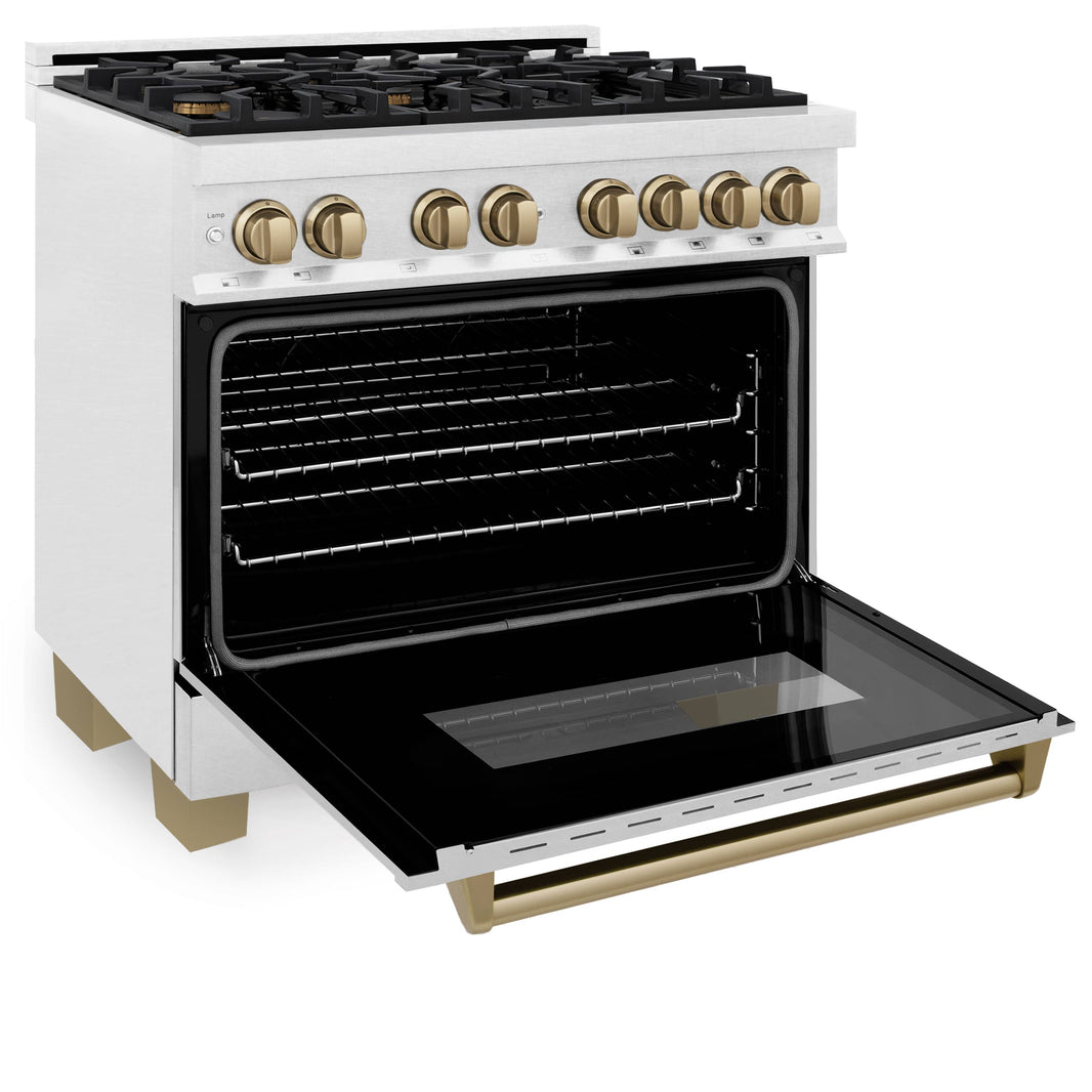 ZLINE Autograph Edition 36-Inch 4.6 cu. ft. Dual Fuel Range with Gas Stove and Electric Oven in DuraSnow Stainless Steel with Champagne Bronze Accents (RASZ-SN-36-CB)