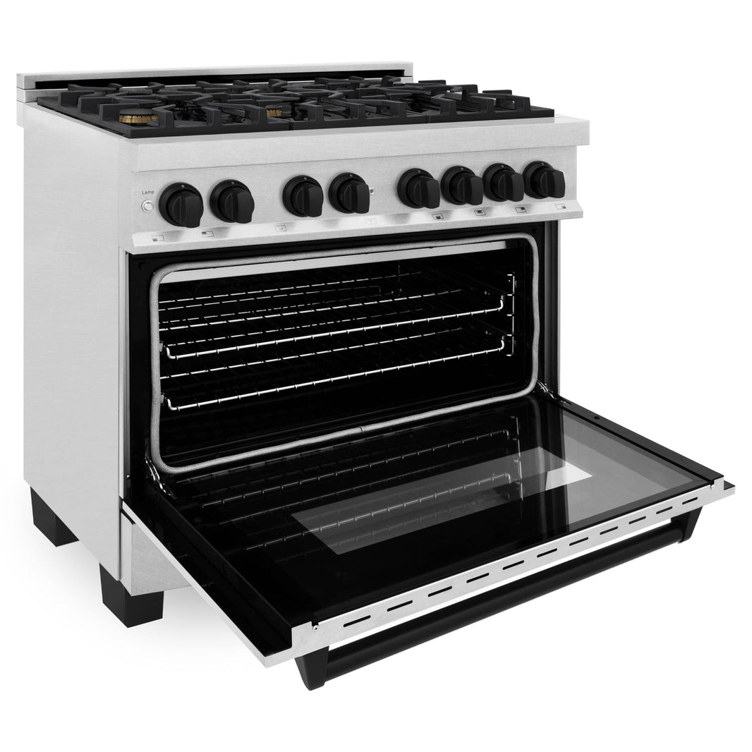 ZLINE Autograph Edition 36-Inch Dual Fuel Range with Gas Stove and Electric Oven in DuraSnow Stainless Steel with Matte Black Accents (RASZ-SN-36-MB)