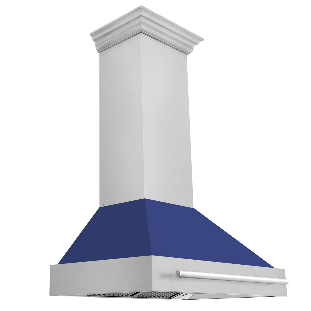 ZLINE 36-Inch Wall Mount Range Hood in DuraSnow® Stainless Steel with Blue Matte Shell (8654SNX-BM-36)