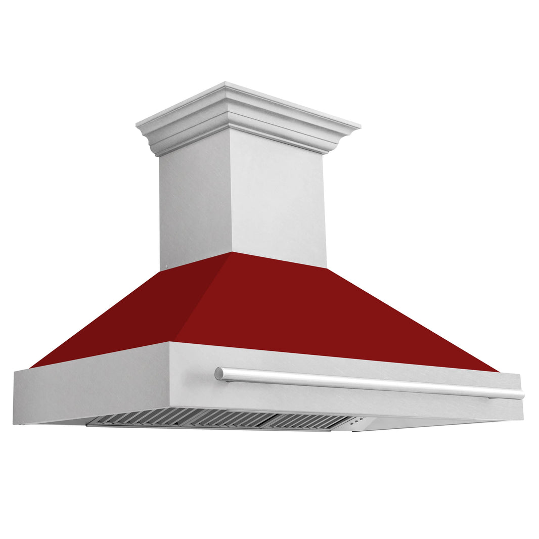 ZLINE 48-Inch Wall Mount Range Hood in DuraSnow Stainless with Red Gloss Shell (8654SNX-RG-48)