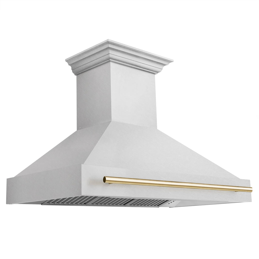 ZLINE Autograph Edition 2-Piece Appliance Package - 48" Dual Fuel Range & Wall Mounted Range Hood in Stainless Steel with Gold Trim (2AKP-RARH48-G)