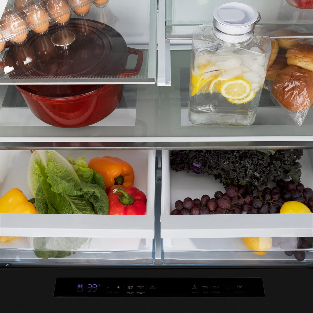 ZLINE 36" 21.6 cu. ft Freestanding French Door Refrigerator with Water and Ice Dispenser in Fingerprint Resistant Black Stainless Steel (RFM-W-36-BS)