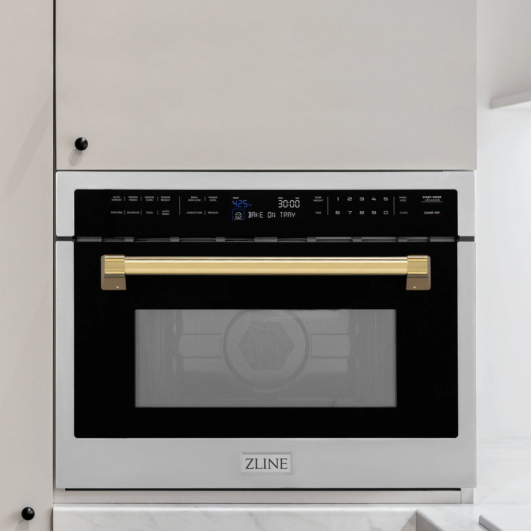 ZLINE Autograph Edition 24-Inch 1.6 cu ft. Built-in Convection Microwave Oven in Stainless Steel with Gold Accents (MWOZ-24-G)