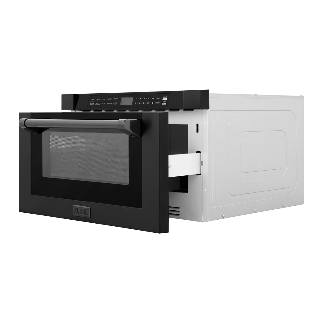 ZLINE 24-Inch 1.2 cu. ft. Built-in Microwave Drawer with a Traditional Handle in Black Stainless Steel (MWD-1-BS-H)