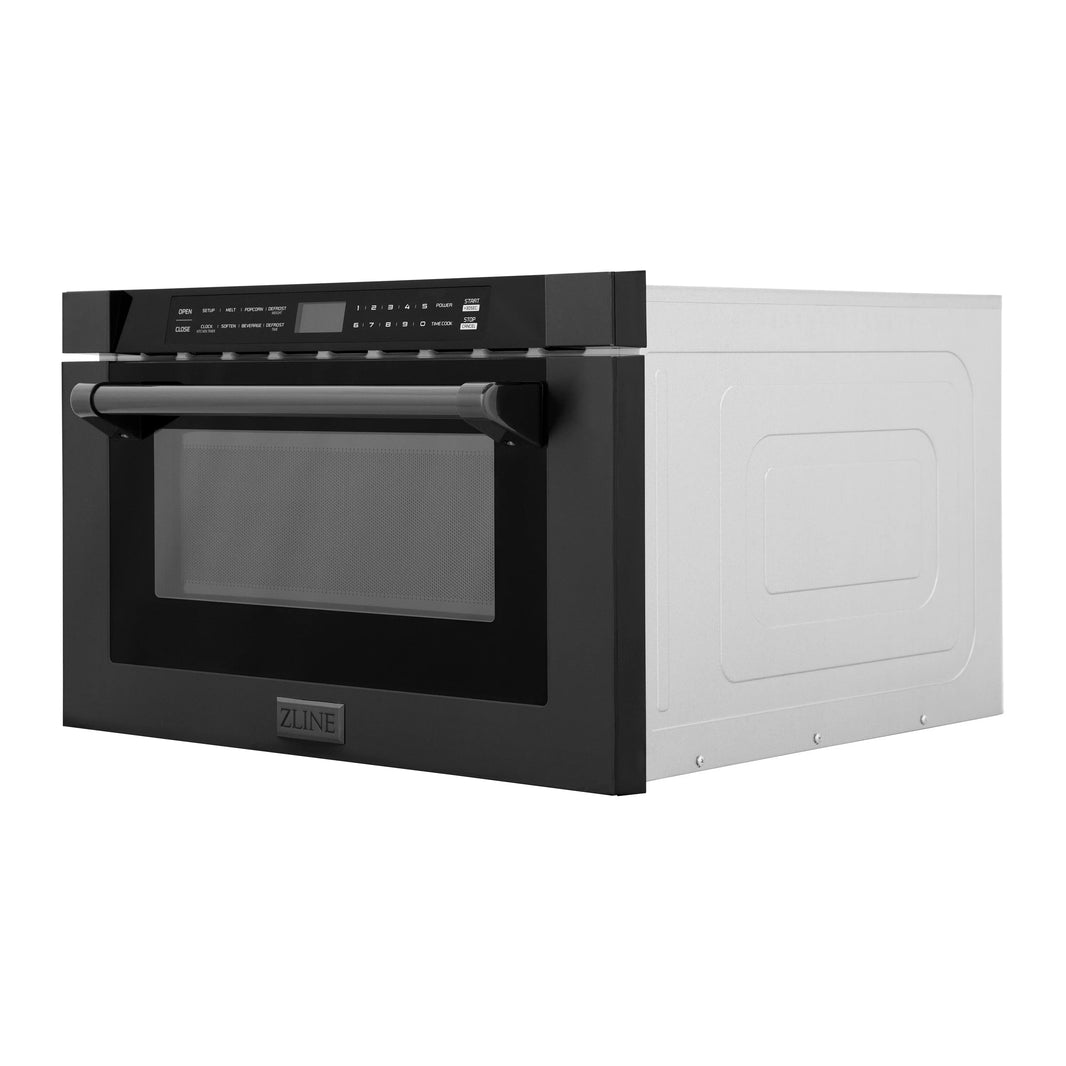 ZLINE 24-Inch 1.2 cu. ft. Built-in Microwave Drawer with a Traditional Handle in Black Stainless Steel (MWD-1-BS-H)