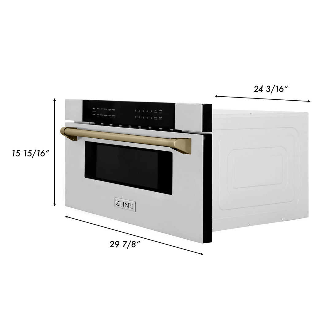 ZLINE Autograph Edition 30" 1.2 cu. ft. Built-In Microwave Drawer in Stainless Steel Champagne Bronze Trim (MWDZ-30-CB)