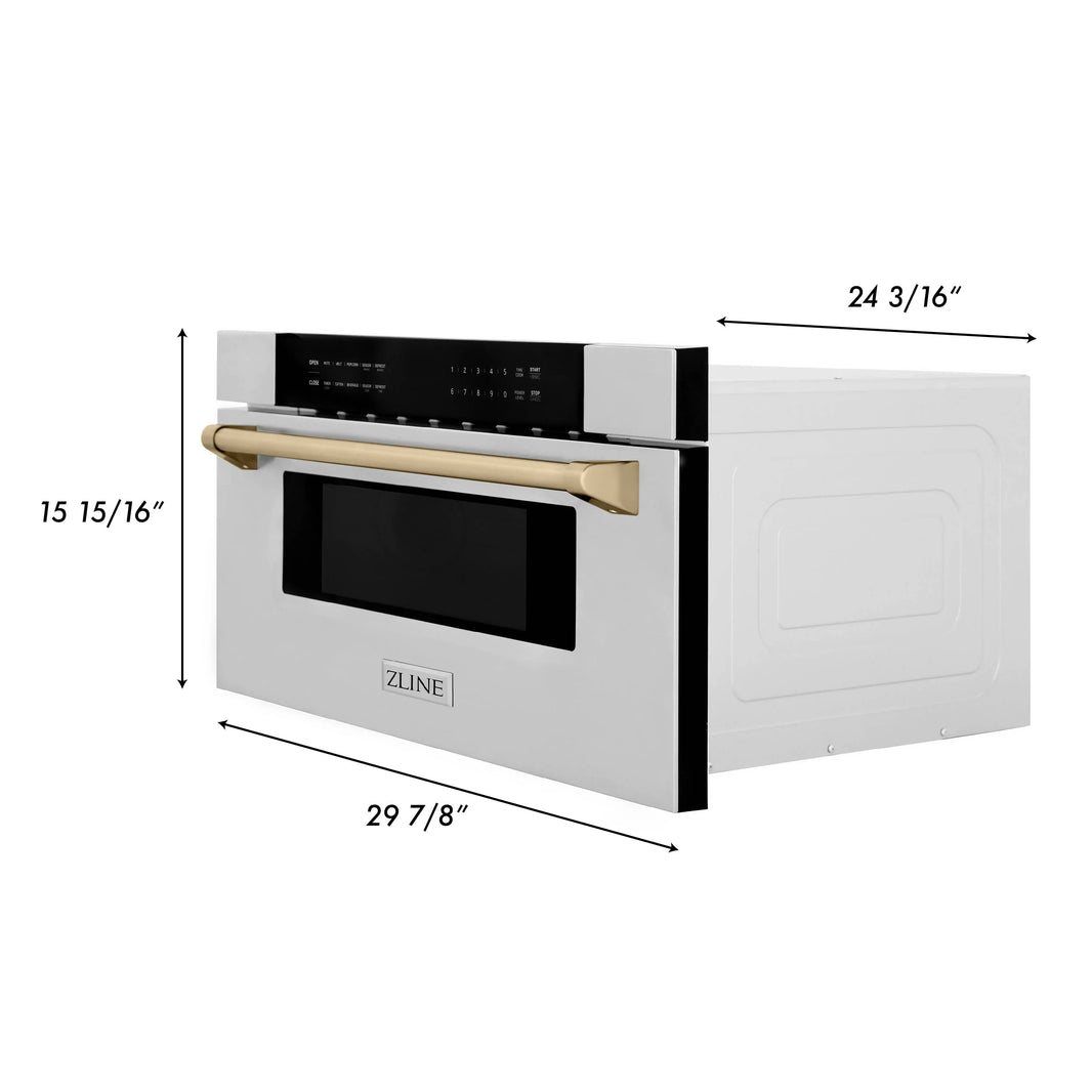 ZLINE Autograph Edition 30" 1.2 cu. ft. Built-In Microwave Drawer in Stainless Steel with Accents with Gold Trim (MWDZ-30-G)