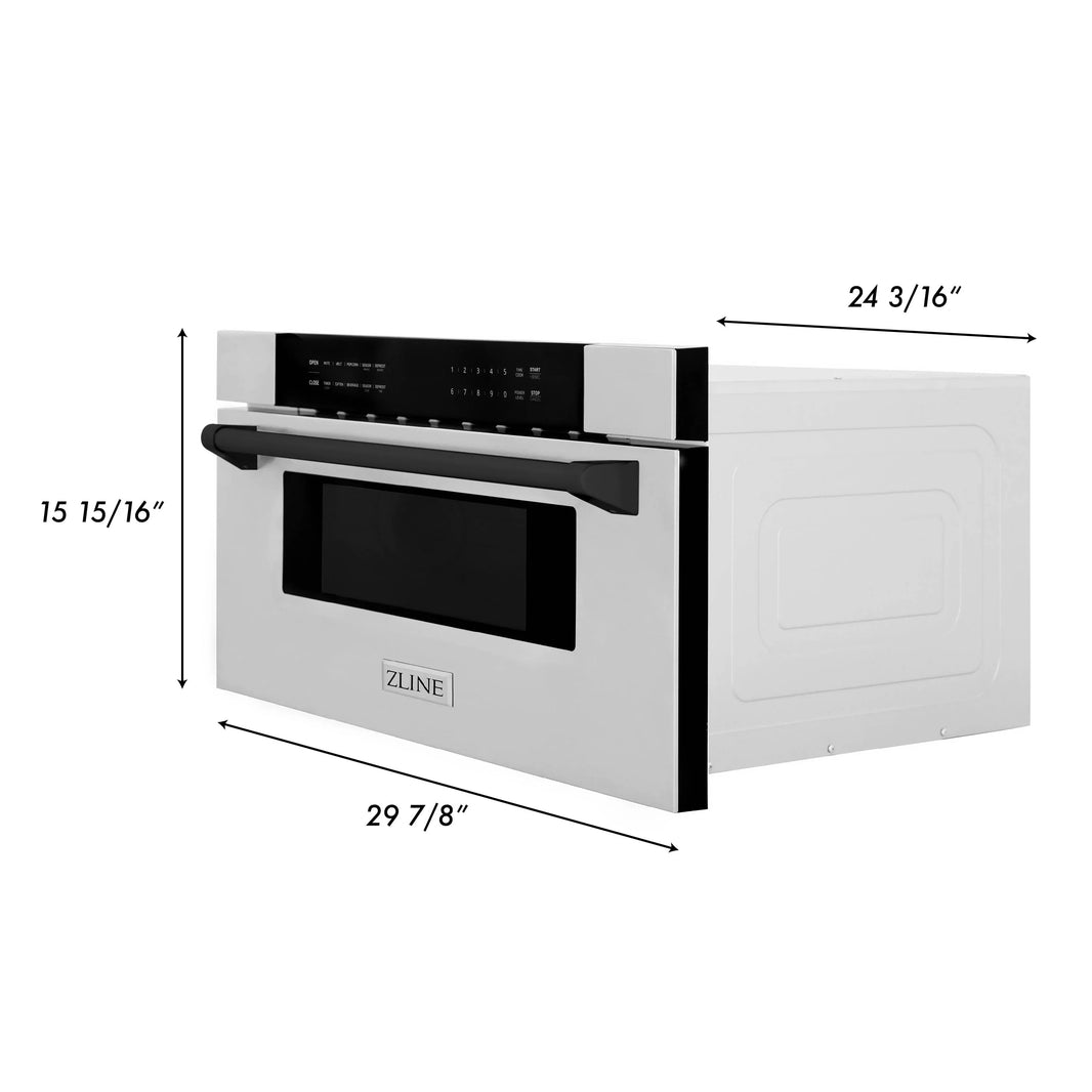 ZLINE Autograph Edition 30" 1.2 cu. ft. Built-In Microwave Drawer in Stainless Steel with Matte Black Trim (MWDZ-30-MB)