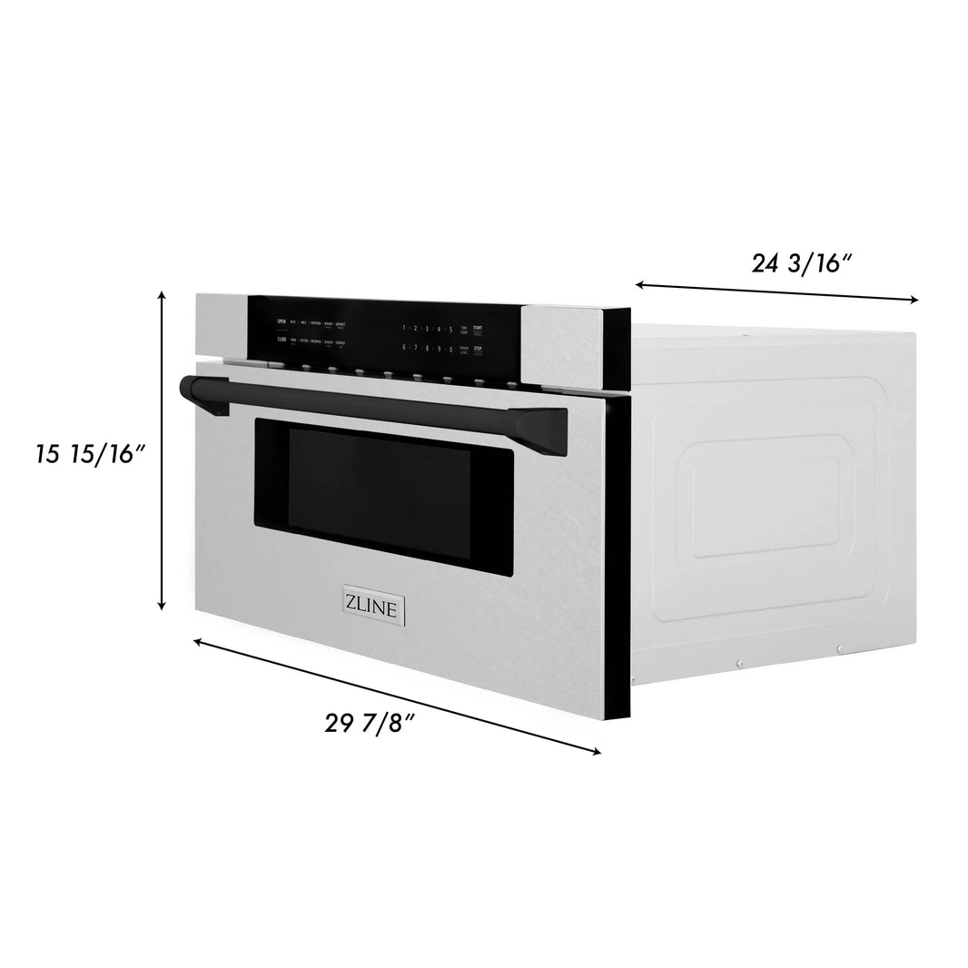 ZLINE Autograph Edition 30" 1.2 cu. ft. Built-In Microwave Drawer in Fingerprint Resistant DuraSnow Stainless Steel with Matte Black Accents (MWDZ-30-SS-MB)