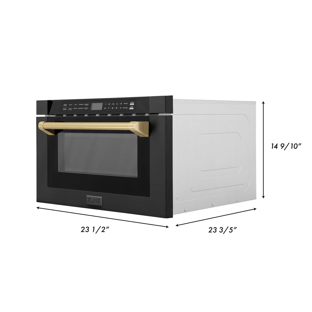 ZLINE Autograph Edition 24-Inch 1.2 cu. ft. Built-in Microwave Drawer in Black Stainless Steel with Champagne Bronze Accents (MWDZ-1-BS-H-CB)