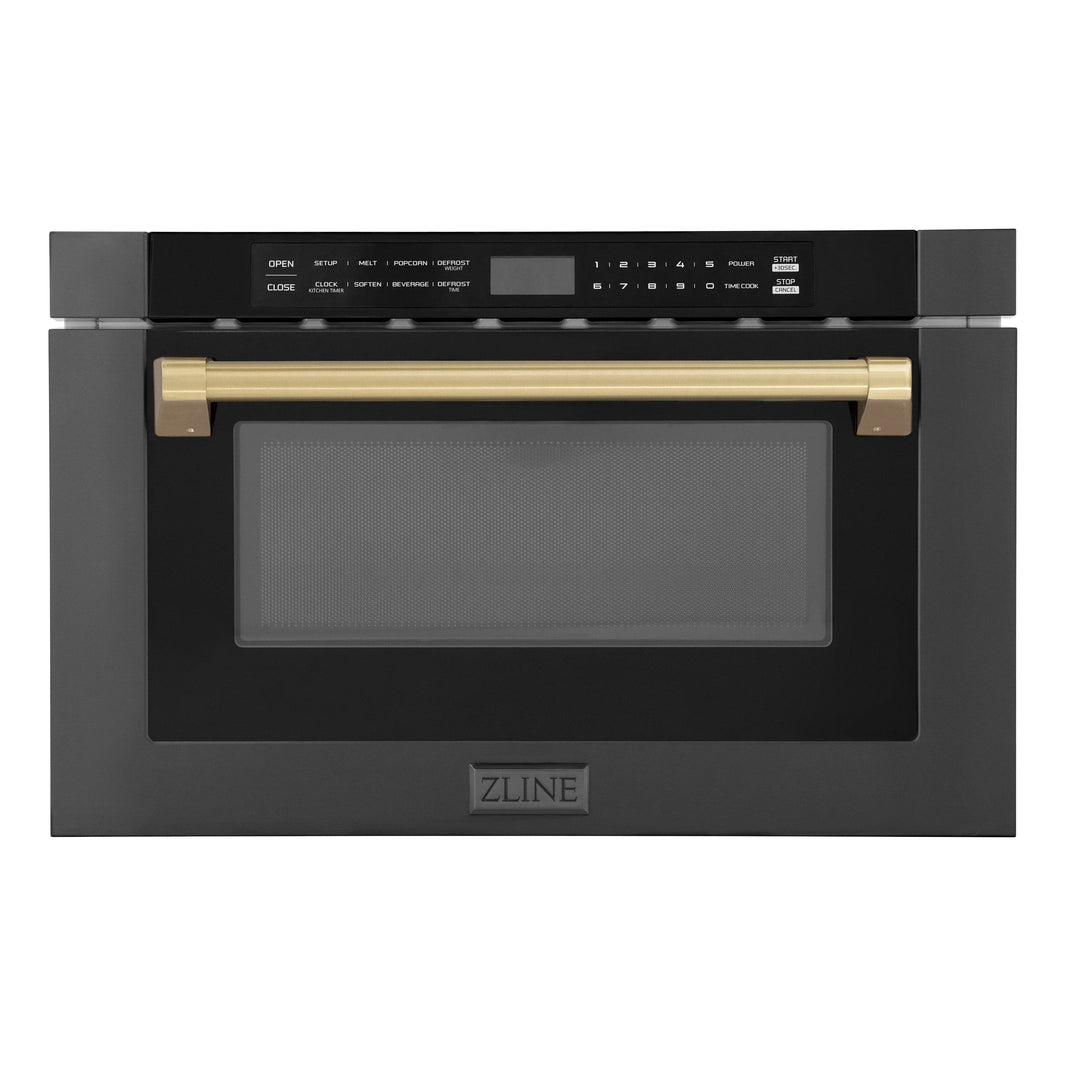 ZLINE Autograph Edition 24-Inch 1.2 cu. ft. Built-in Microwave Drawer in Black Stainless Steel with Champagne Bronze Accents (MWDZ-1-BS-H-CB)