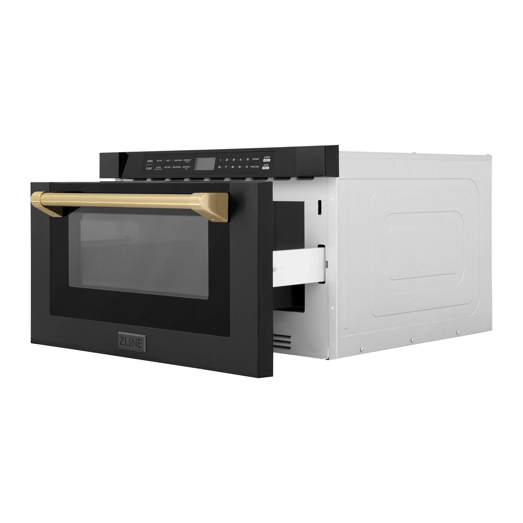 ZLINE Autograph Edition 24-Inch 1.2 cu. ft. Built-in Microwave Drawer in Black Stainless Steel with Champagne Bronze Accents (MWDZ-1-BS-H-CB)