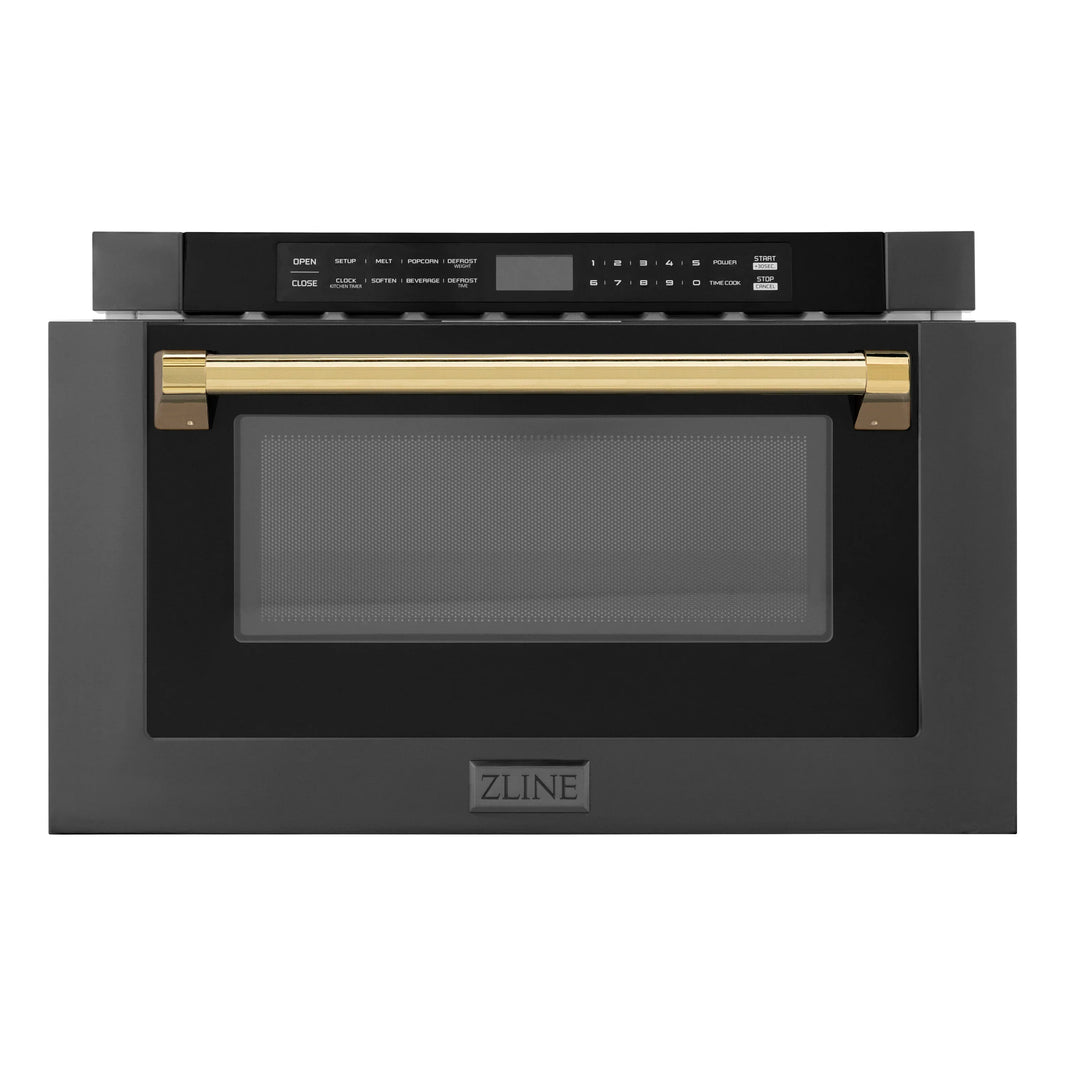 ZLINE Autograph Edition 24-Inch 1.2 cu. ft. Built-in Microwave Drawer in Black Stainless Steel with Gold Accents (MWDZ-1-BS-H-G)