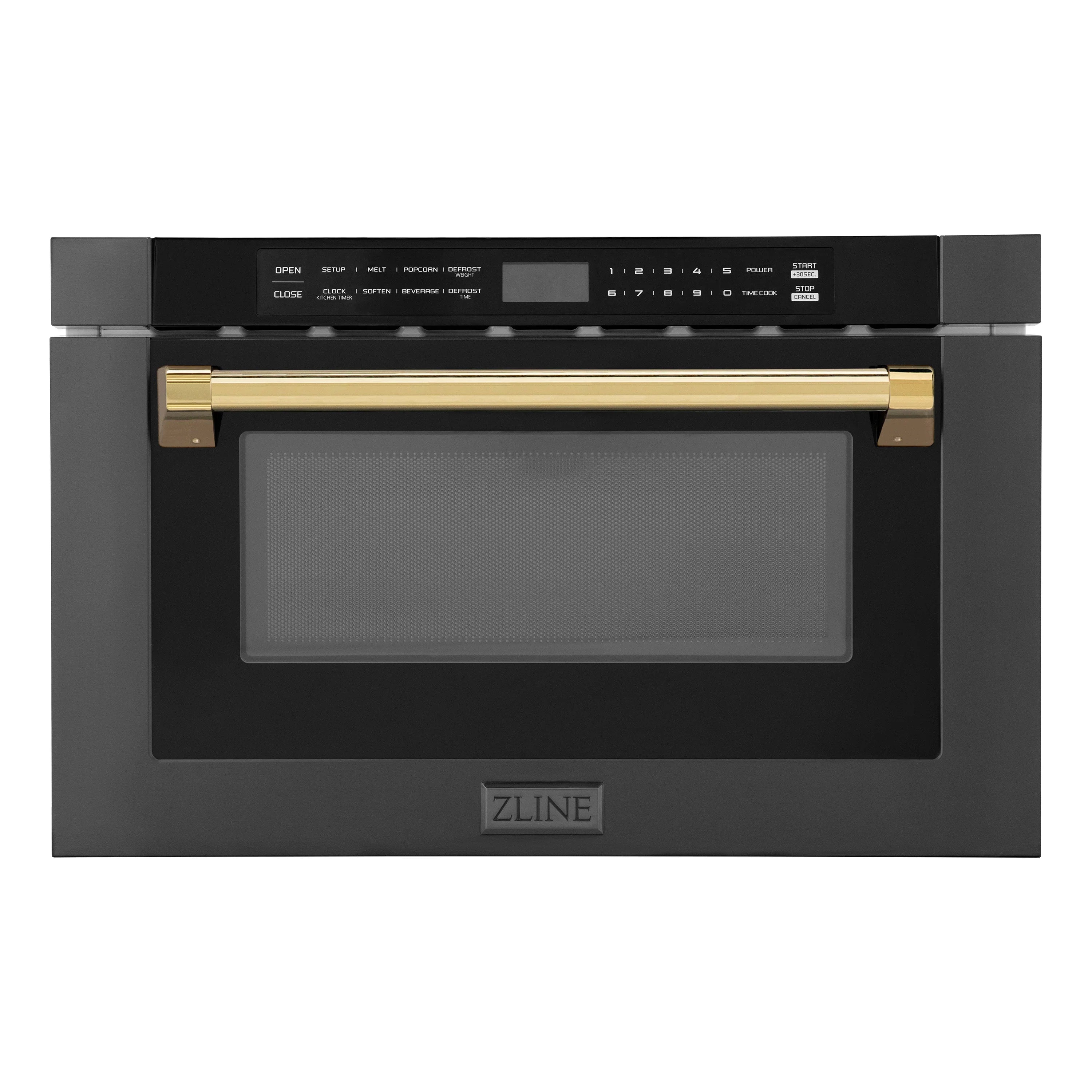 ZLINE Autograph Edition 24-Inch 1.2 cu. ft. Built-in Microwave Drawer in Black Stainless Steel with Gold Accents (MWDZ-1-BS-H-G)