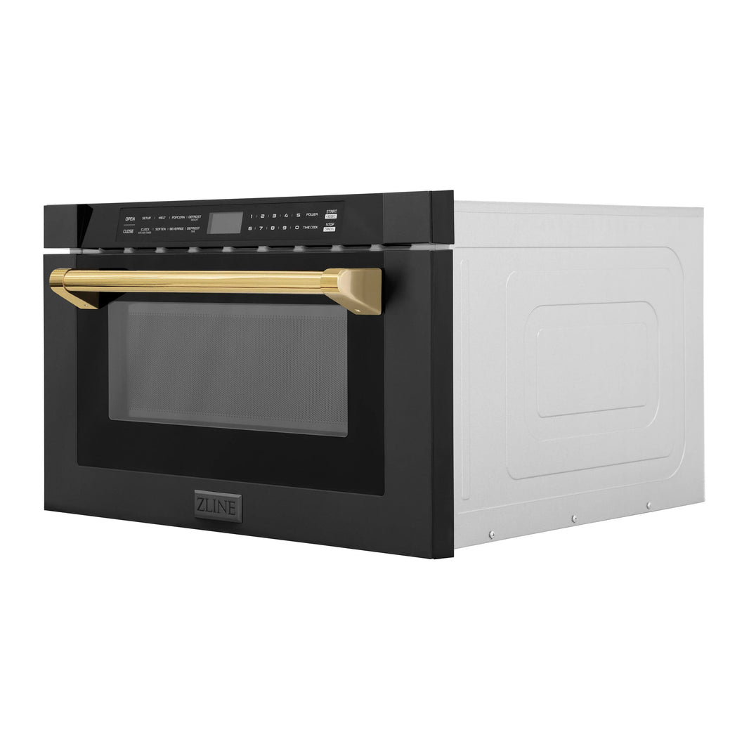 ZLINE Autograph Edition 24-Inch 1.2 cu. ft. Built-in Microwave Drawer in Black Stainless Steel with Gold Accents (MWDZ-1-BS-H-G)