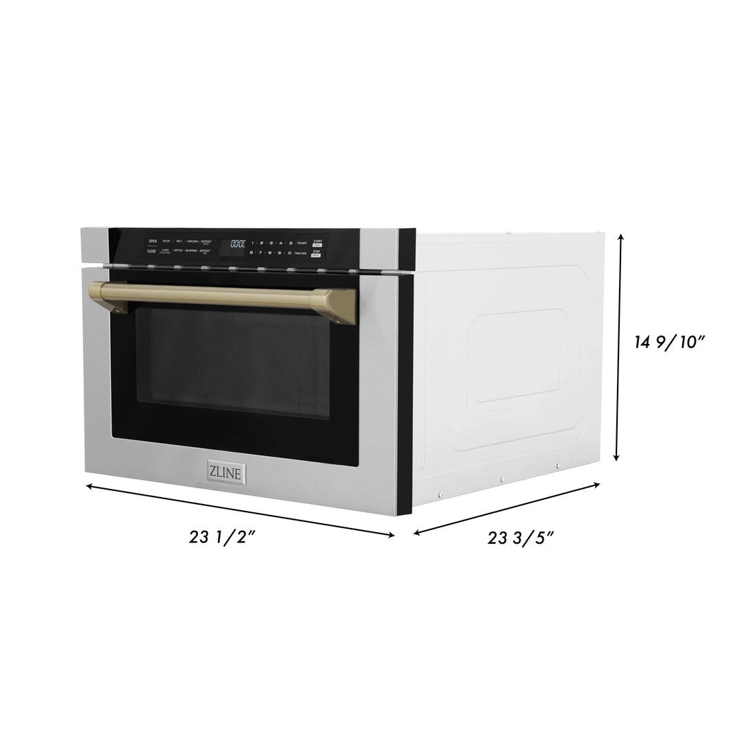 ZLINE Autograph Edition 24" 1.2 cu. ft. Built-in Microwave Drawer with a Traditional Handle in Stainless Steel and Champagne Bronze Accents (MWDZ-1-H-CB)