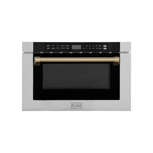 ZLINE Autograph Edition 24" 1.2 cu. ft. Built-in Microwave Drawer with a Traditional Handle in Stainless Steel and Champagne Bronze Accents (MWDZ-1-H-CB)