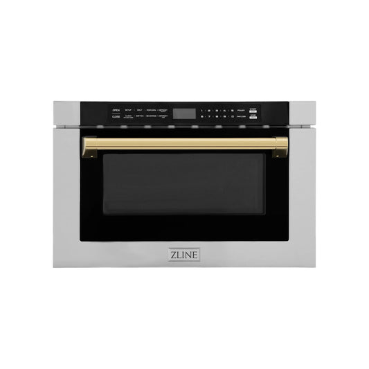 ZLINE Autograph Edition 24" 1.2 cu. ft. Built-in Microwave Drawer with a Traditional Handle in Stainless Steel and Gold Accents (MWDZ-1-H-G)