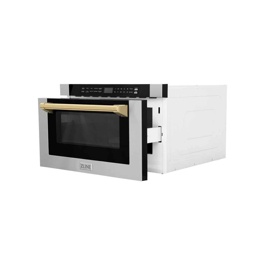 ZLINE Autograph Edition 24" 1.2 cu. ft. Built-in Microwave Drawer with a Traditional Handle in Stainless Steel and Gold Accents (MWDZ-1-H-G)