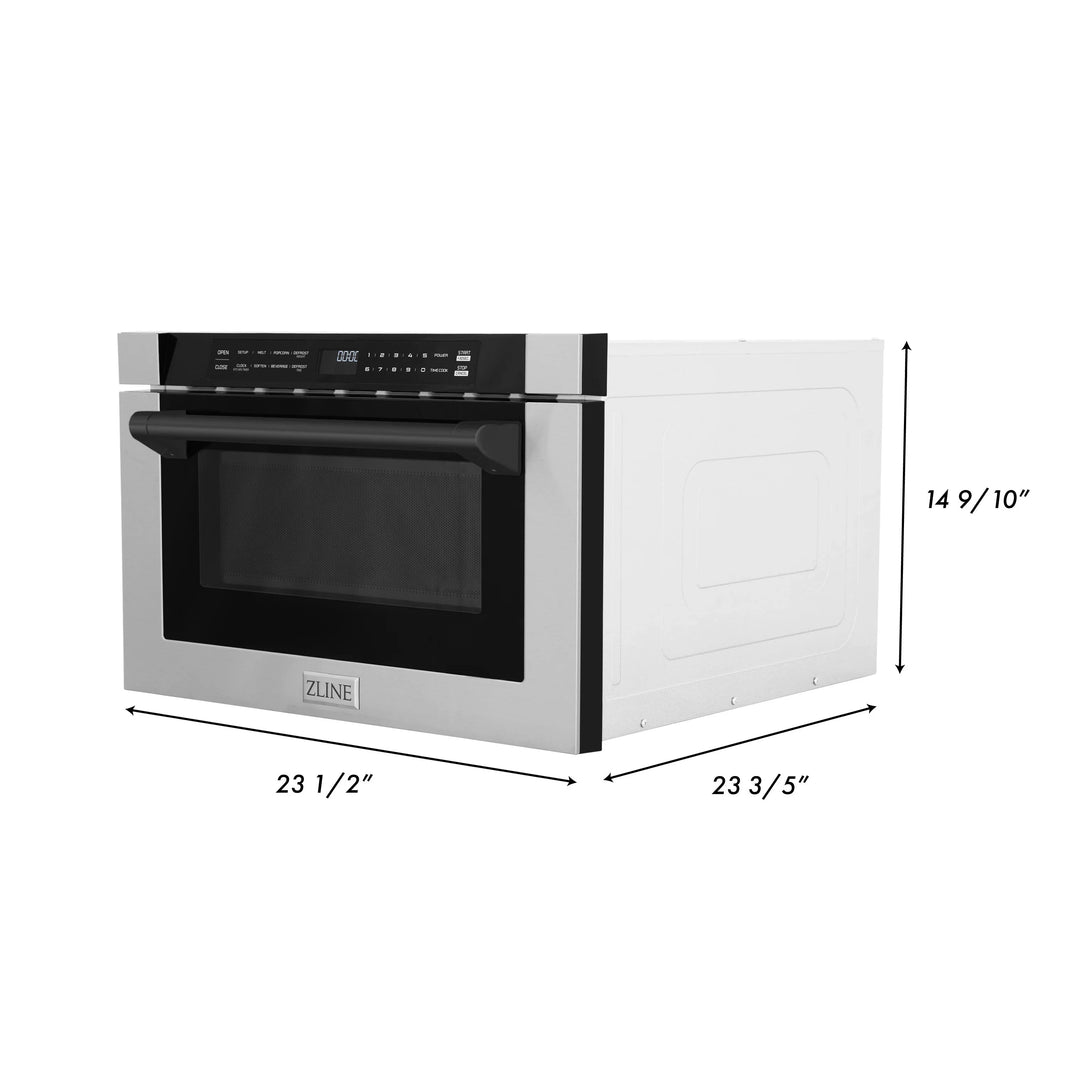 ZLINE Autograph Edition 24" 1.2 cu. ft. Built-in Microwave Drawer with a Traditional Handle in Stainless Steel and Matte Black Accents (MWDZ-1-H-MB)