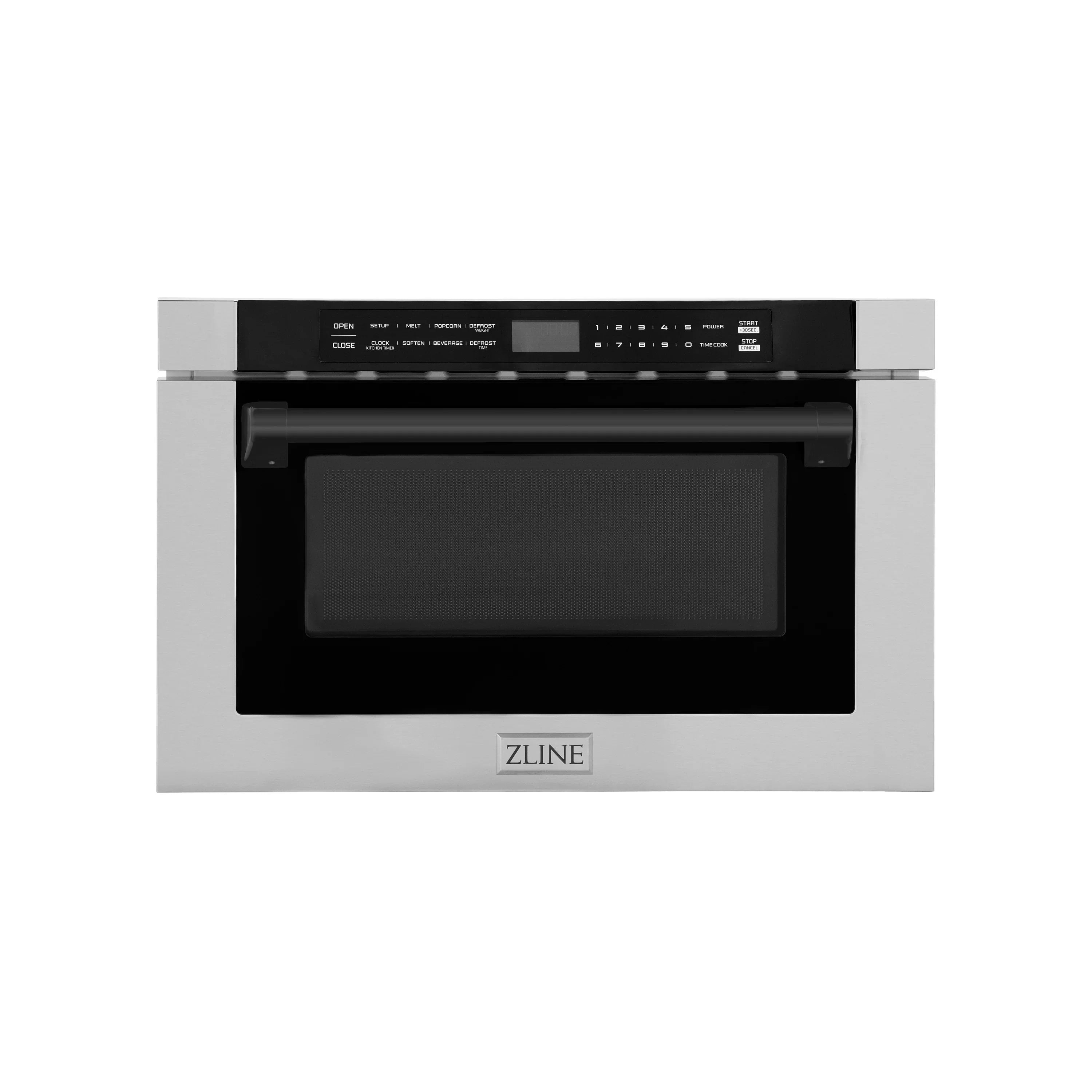 ZLINE Autograph Edition 24" 1.2 cu. ft. Built-in Microwave Drawer with a Traditional Handle in Stainless Steel and Matte Black Accents (MWDZ-1-H-MB)