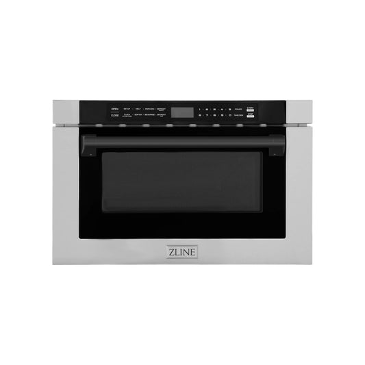 ZLINE Autograph Edition 24" 1.2 cu. ft. Built-in Microwave Drawer with a Traditional Handle in Stainless Steel and Matte Black Accents (MWDZ-1-H-MB)