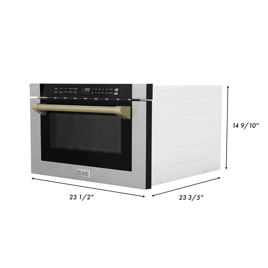 ZLINE Autograph Edition 24-Inch 1.2 cu. ft. Built-in Microwave Drawer in Finger Resistant Stainless Steel with Champagne Bronze Accents (MWDZ-1-SS-H-CB)