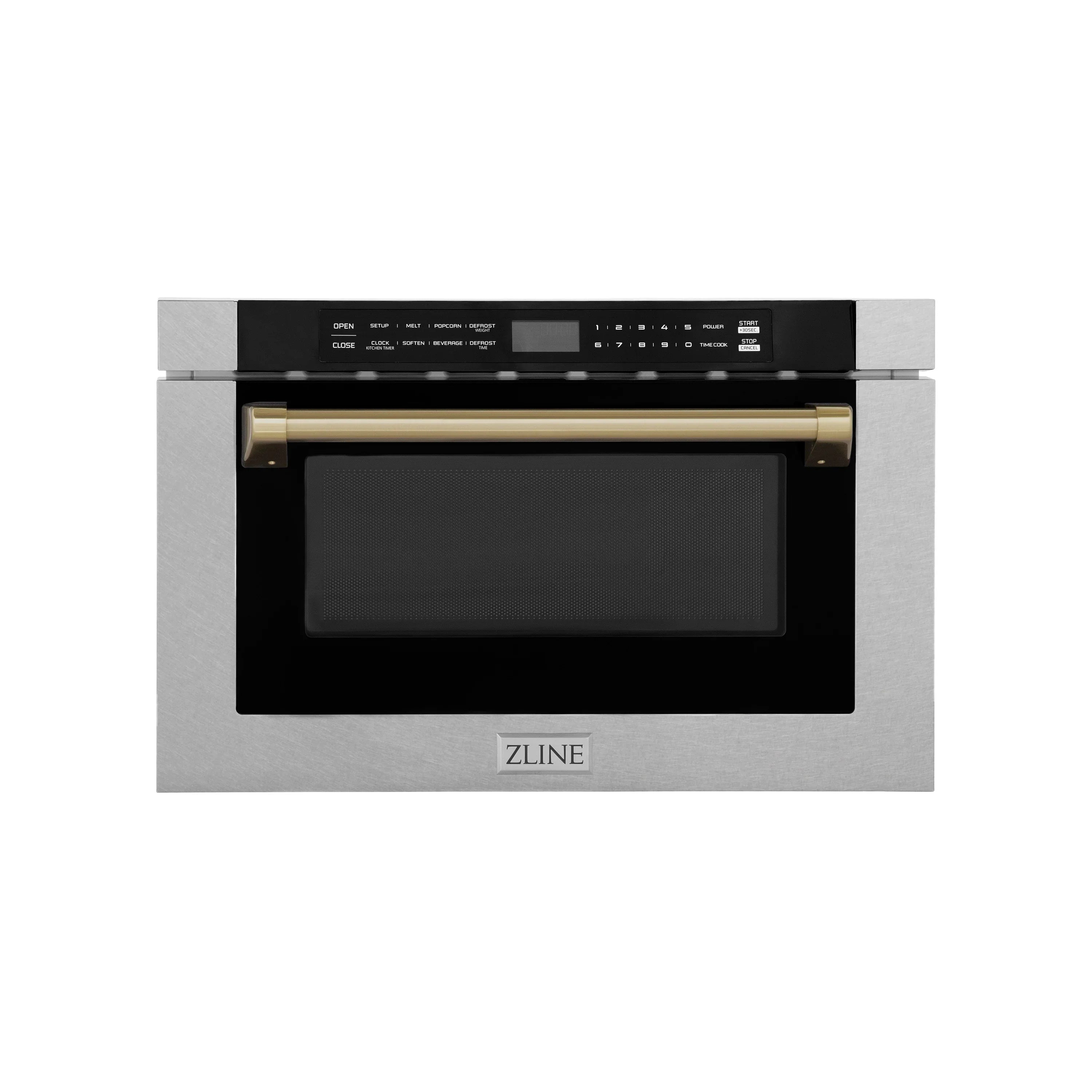 ZLINE Autograph Edition 24-Inch 1.2 cu. ft. Built-in Microwave Drawer in Finger Resistant Stainless Steel with Champagne Bronze Accents (MWDZ-1-SS-H-CB)