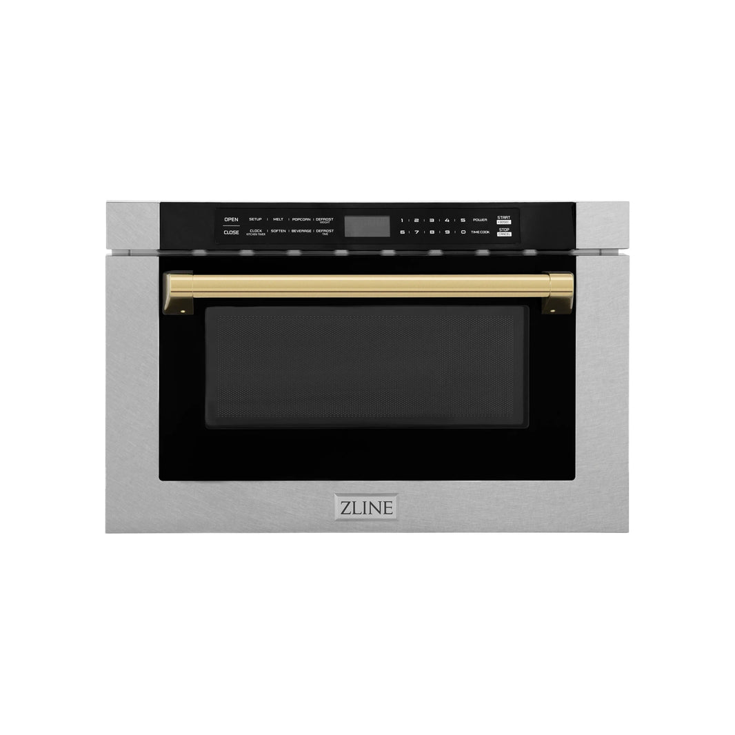 ZLINE Autograph Edition 24-Inch 1.2 cu. ft. Built-in Microwave Drawer in Finger Resistant Stainless Steel with Gold Accents (MWDZ-1-SS-H-G)