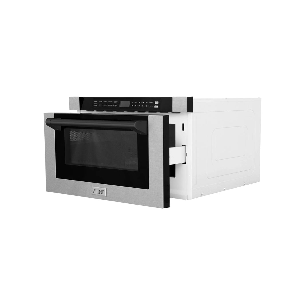 ZLINE Autograph Edition 24-Inch 1.2 cu. ft. Built-in Microwave Drawer in Finger Resistant Stainless Steel with Matte Black Accents (MWDZ-1-SS-H-MB)