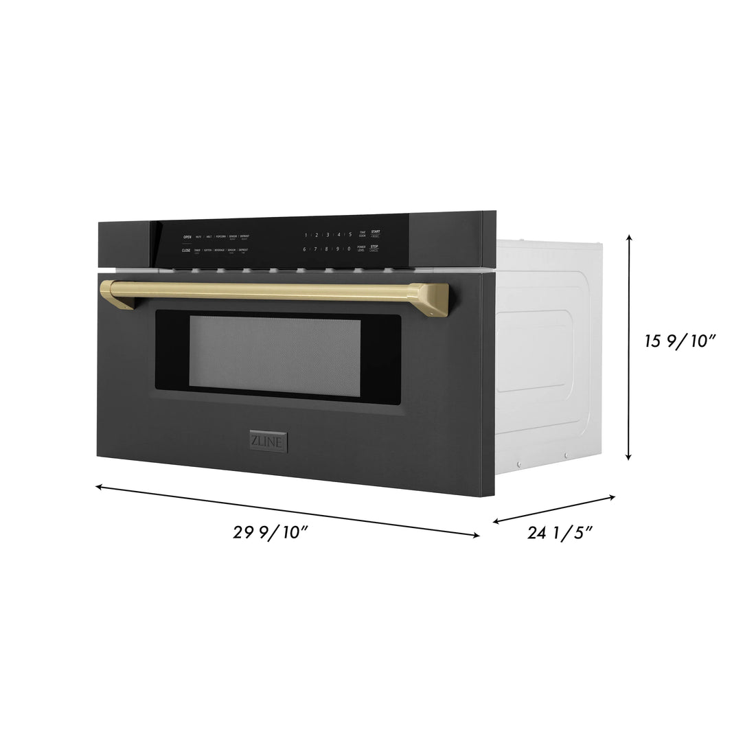 ZLINE Autograph Edition 30-Inch 1.2 cu. ft. Built-In Microwave Drawer in Black Stainless Steel with Accents with Champagne Bronze Trim (MWDZ-30-BS-CB)