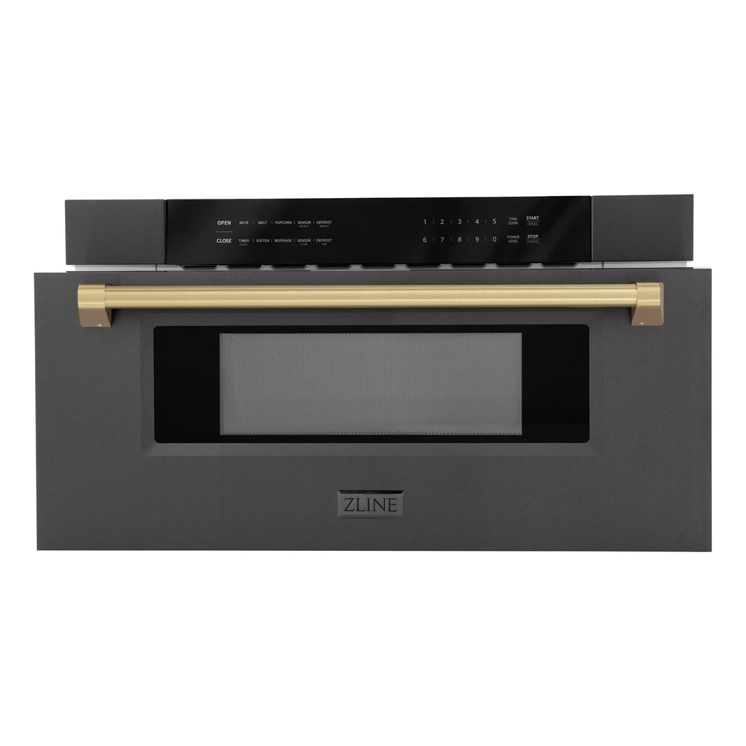 ZLINE Autograph Edition 30-Inch 1.2 cu. ft. Built-In Microwave Drawer in Black Stainless Steel with Accents with Champagne Bronze Trim (MWDZ-30-BS-CB)