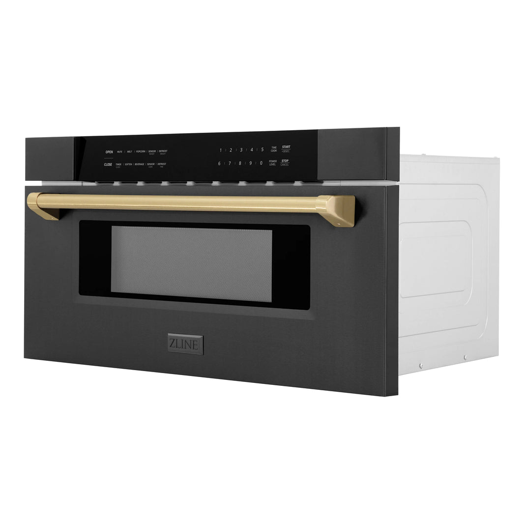 ZLINE Autograph Edition 30-Inch 1.2 cu. ft. Built-In Microwave Drawer in Black Stainless Steel with Accents with Champagne Bronze Trim (MWDZ-30-BS-CB)