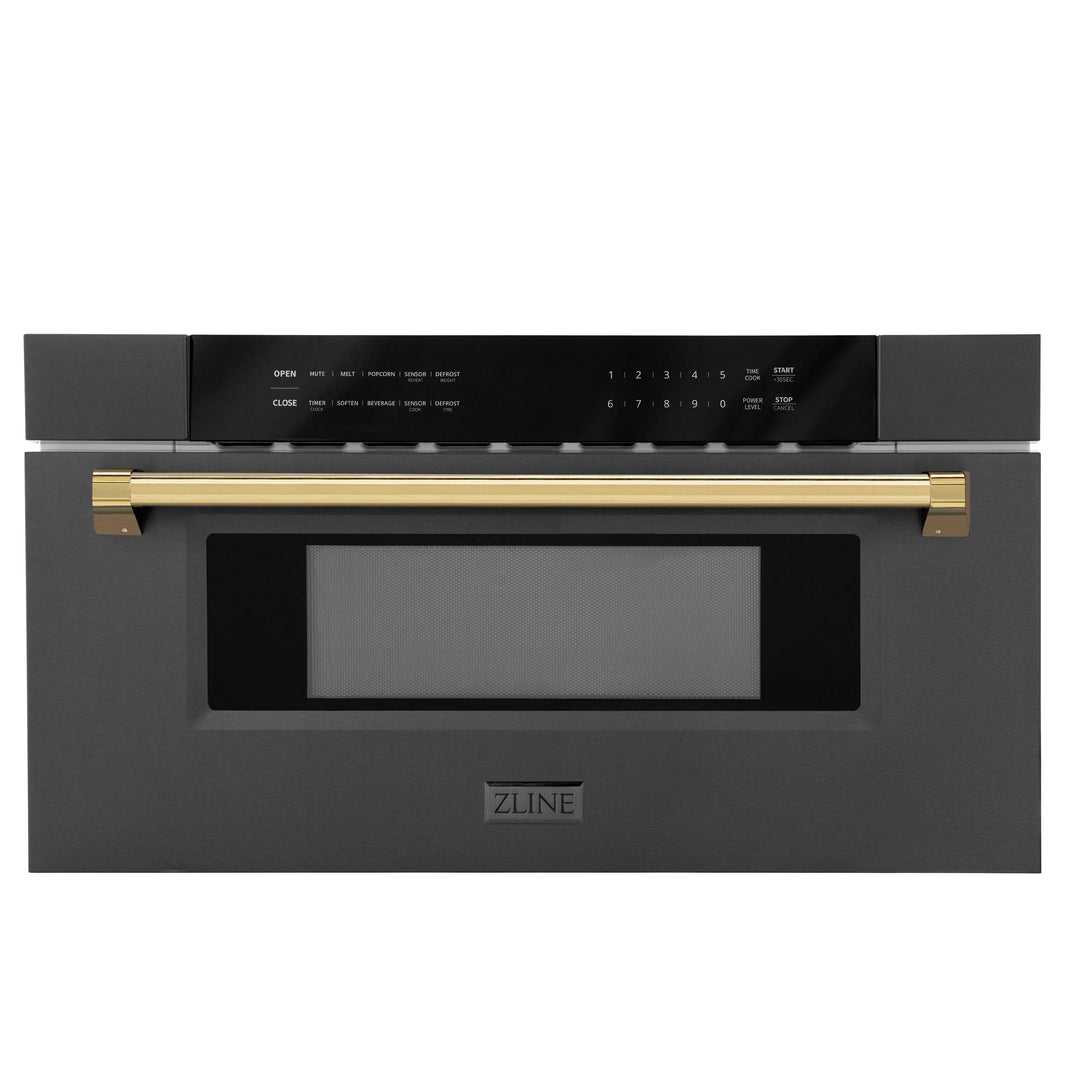 ZLINE Autograph Edition 30-Inch 1.2 cu. ft. Built-In Microwave Drawer in Black Stainless Steel with Accents with Gold Trim (MWDZ-30-BS-G)