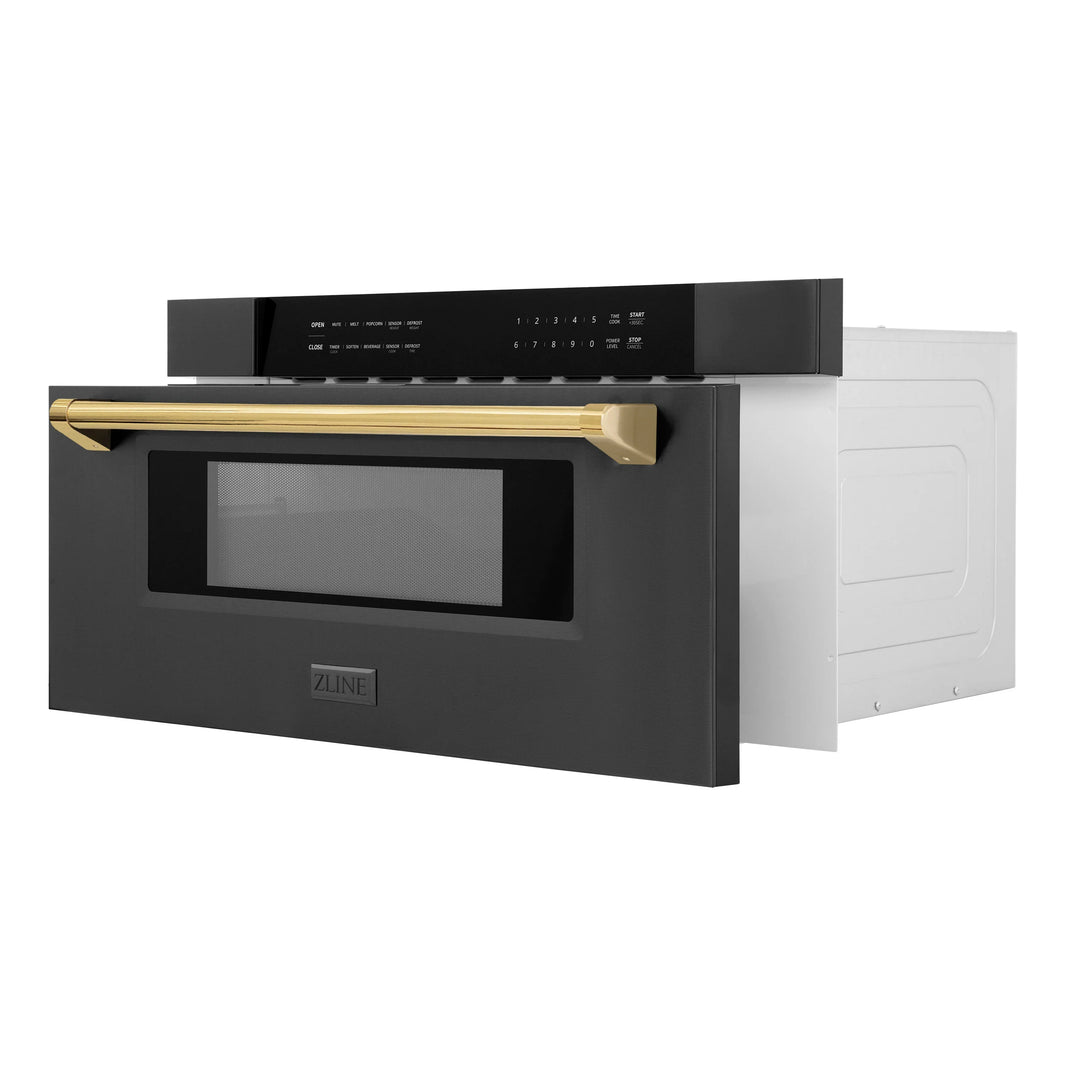 ZLINE Autograph Edition 30-Inch 1.2 cu. ft. Built-In Microwave Drawer in Black Stainless Steel with Accents with Gold Trim (MWDZ-30-BS-G)