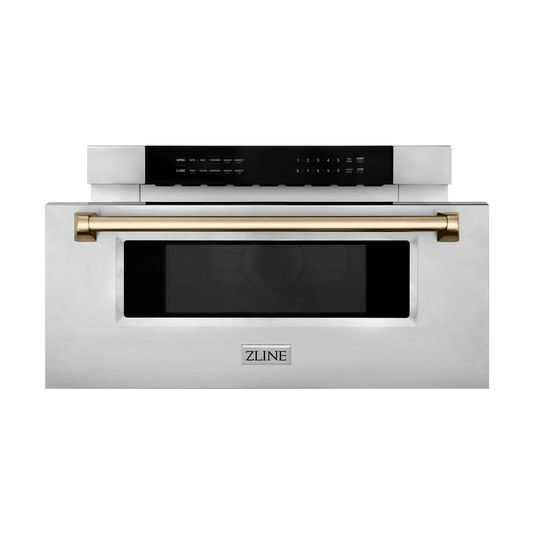 ZLINE Autograph Edition 30" 1.2 cu. ft. Built-In Microwave Drawer in Stainless Steel Champagne Bronze Trim (MWDZ-30-CB)