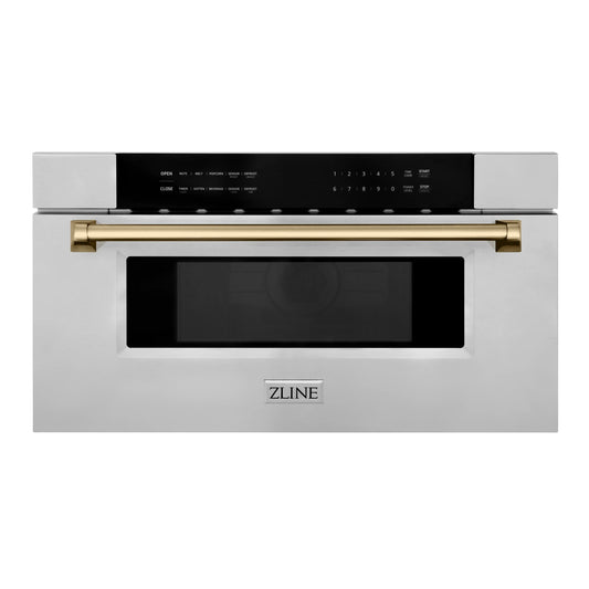 ZLINE Autograph Edition 30" 1.2 cu. ft. Built-In Microwave Drawer in Stainless Steel Champagne Bronze Trim (MWDZ-30-CB)