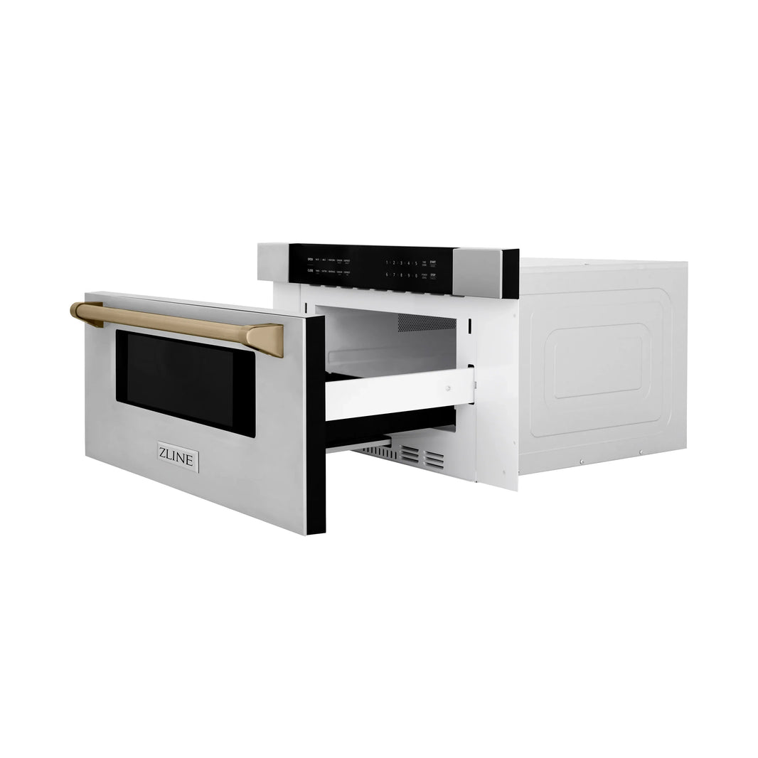 ZLINE Autograph Edition 30" 1.2 cu. ft. Built-In Microwave Drawer in Stainless Steel Champagne Bronze Trim (MWDZ-30-CB)