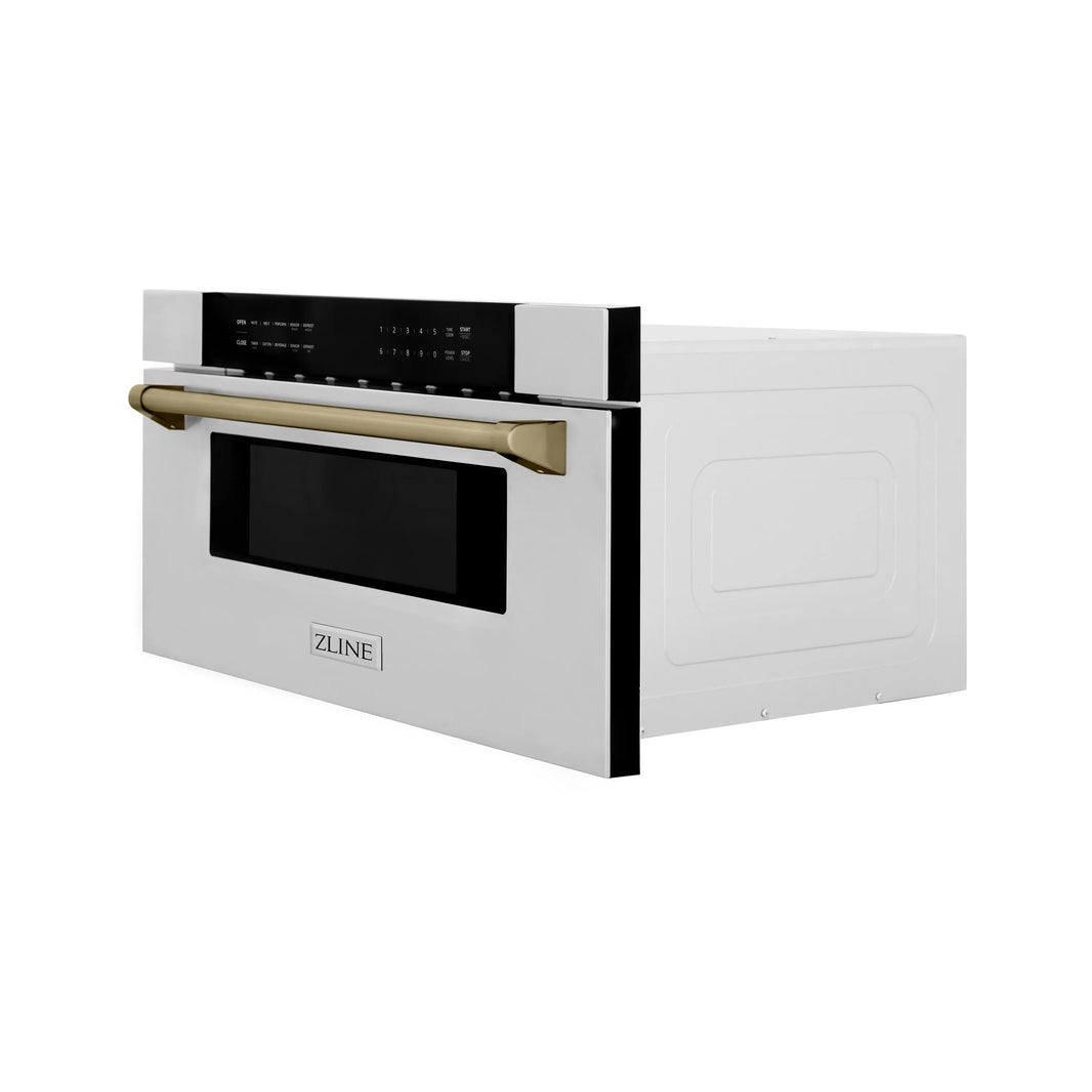 ZLINE Autograph Edition 30" 1.2 cu. ft. Built-In Microwave Drawer in Stainless Steel Champagne Bronze Trim (MWDZ-30-CB)