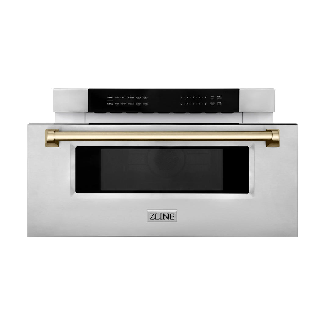 ZLINE Autograph Edition 30" 1.2 cu. ft. Built-In Microwave Drawer in Stainless Steel with Accents with Gold Trim (MWDZ-30-G)