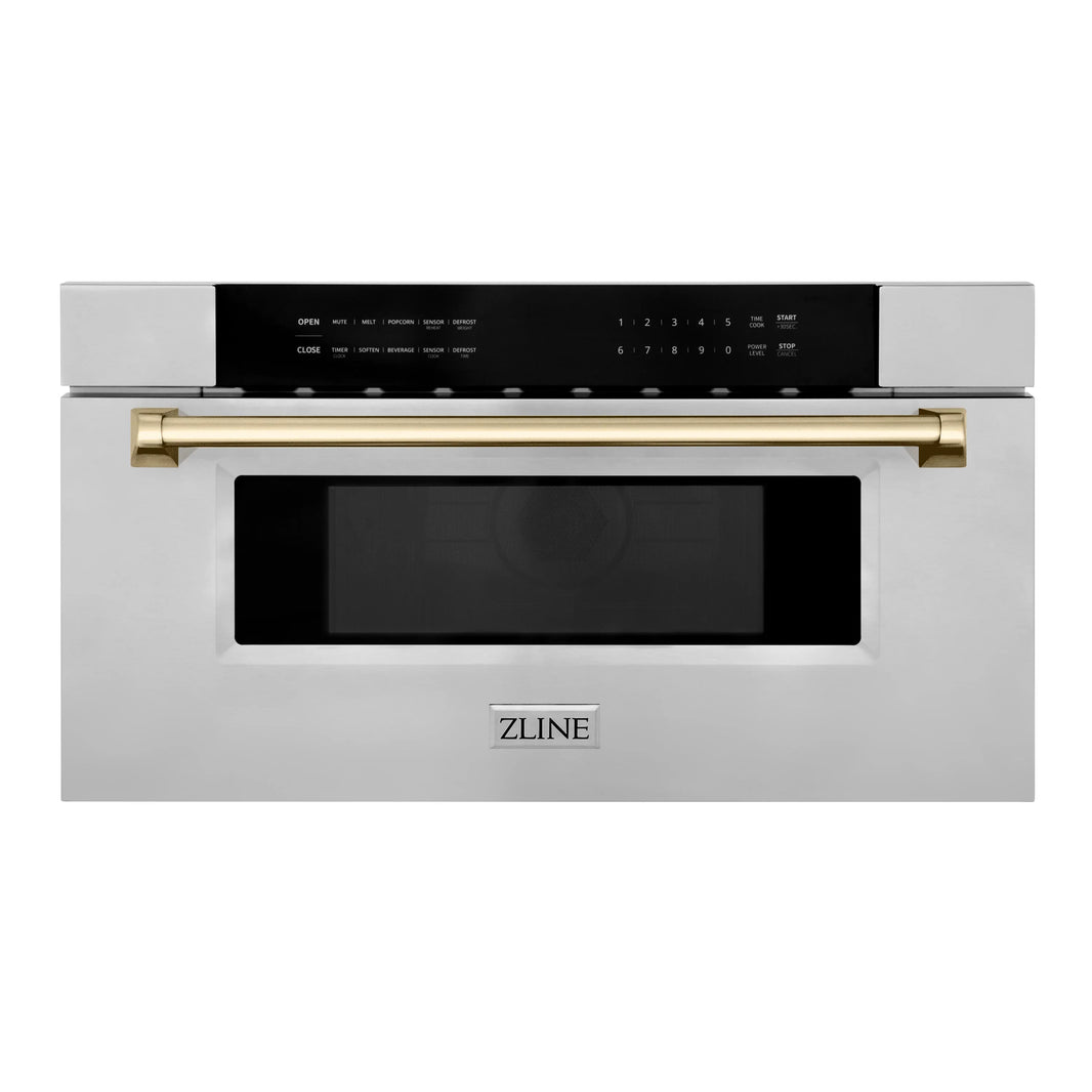 ZLINE Autograph Edition 30" 1.2 cu. ft. Built-In Microwave Drawer in Stainless Steel with Accents with Gold Trim (MWDZ-30-G)