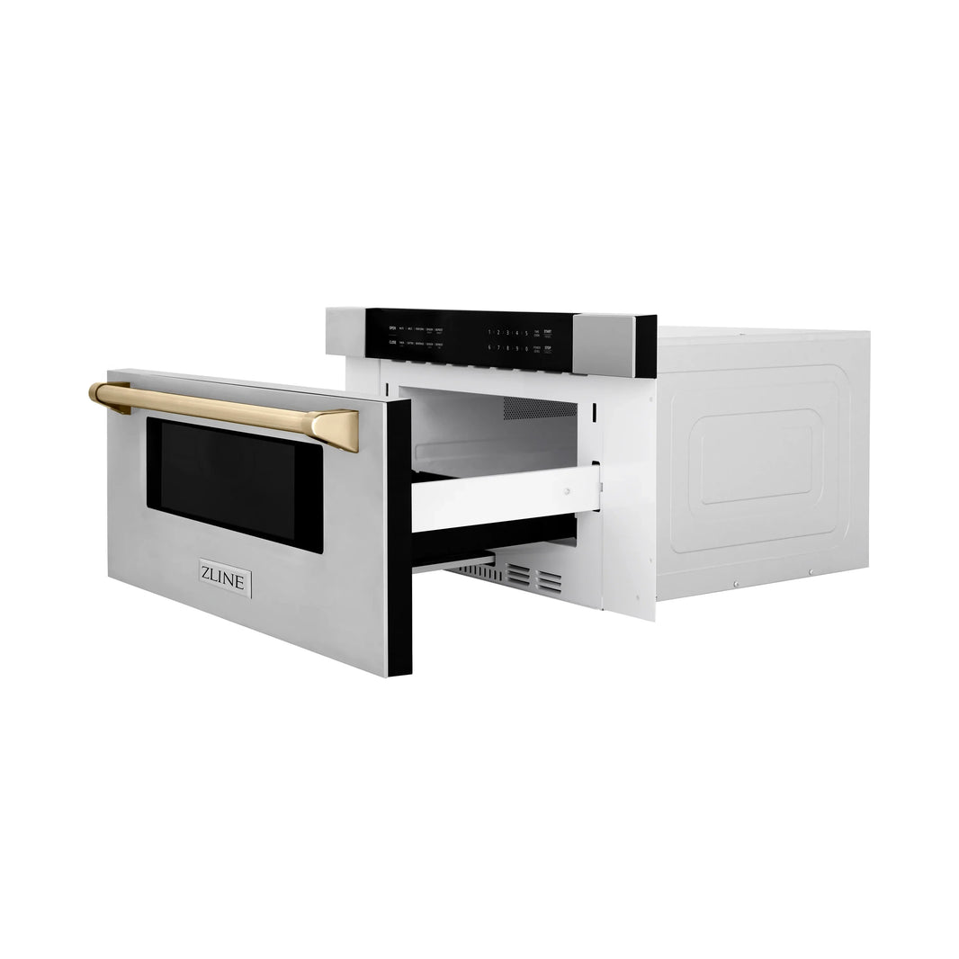 ZLINE Autograph Edition 30" 1.2 cu. ft. Built-In Microwave Drawer in Stainless Steel with Accents with Gold Trim (MWDZ-30-G)