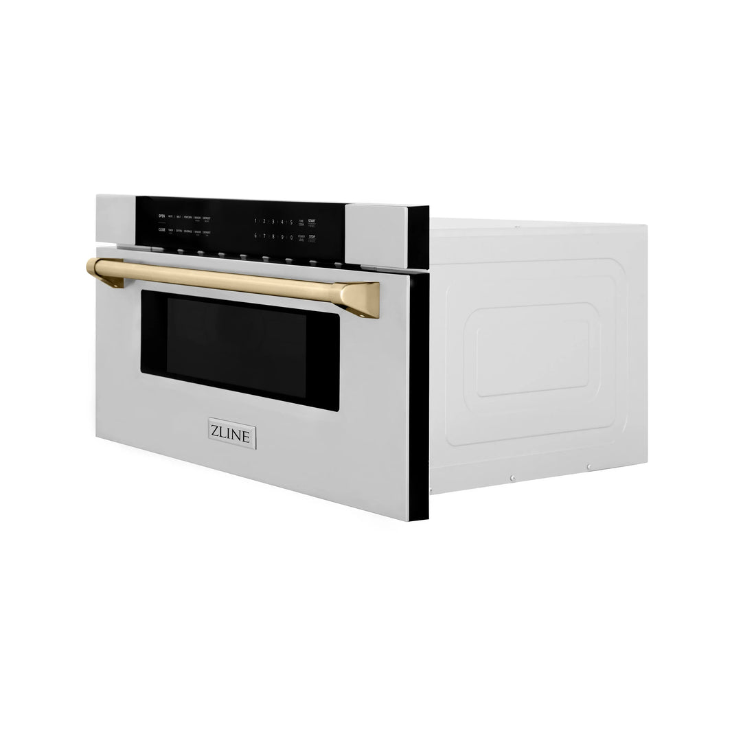 ZLINE Autograph Edition 30" 1.2 cu. ft. Built-In Microwave Drawer in Stainless Steel with Accents with Gold Trim (MWDZ-30-G)