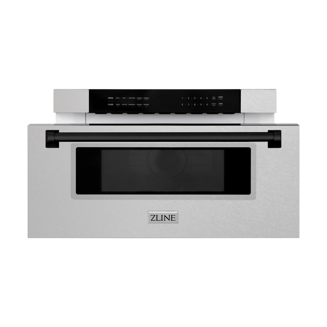 ZLINE Autograph Edition 30" 1.2 cu. ft. Built-In Microwave Drawer in Fingerprint Resistant DuraSnow Stainless Steel with Matte Black Accents (MWDZ-30-SS-MB)