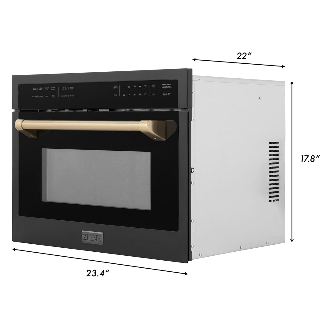 ZLINE Autograph Edition 24-Inch 1.6 cu ft. Built-in Convection Microwave Oven in Black Stainless Steel with Champagne Bronze Accents (MWOZ-24-BS-CB)