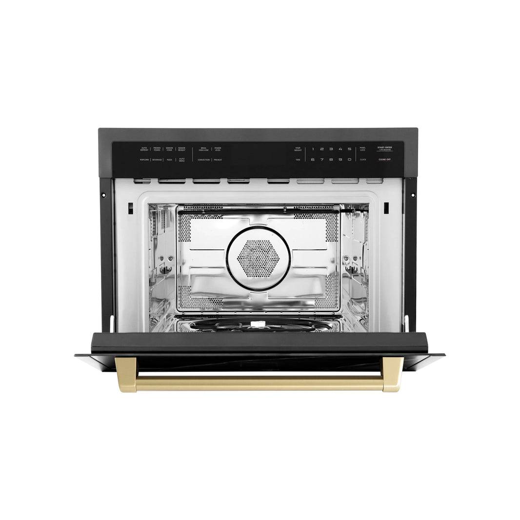 ZLINE Autograph Edition 24-Inch 1.6 cu ft. Built-in Convection Microwave Oven in Black Stainless Steel with Champagne Bronze Accents (MWOZ-24-BS-CB)