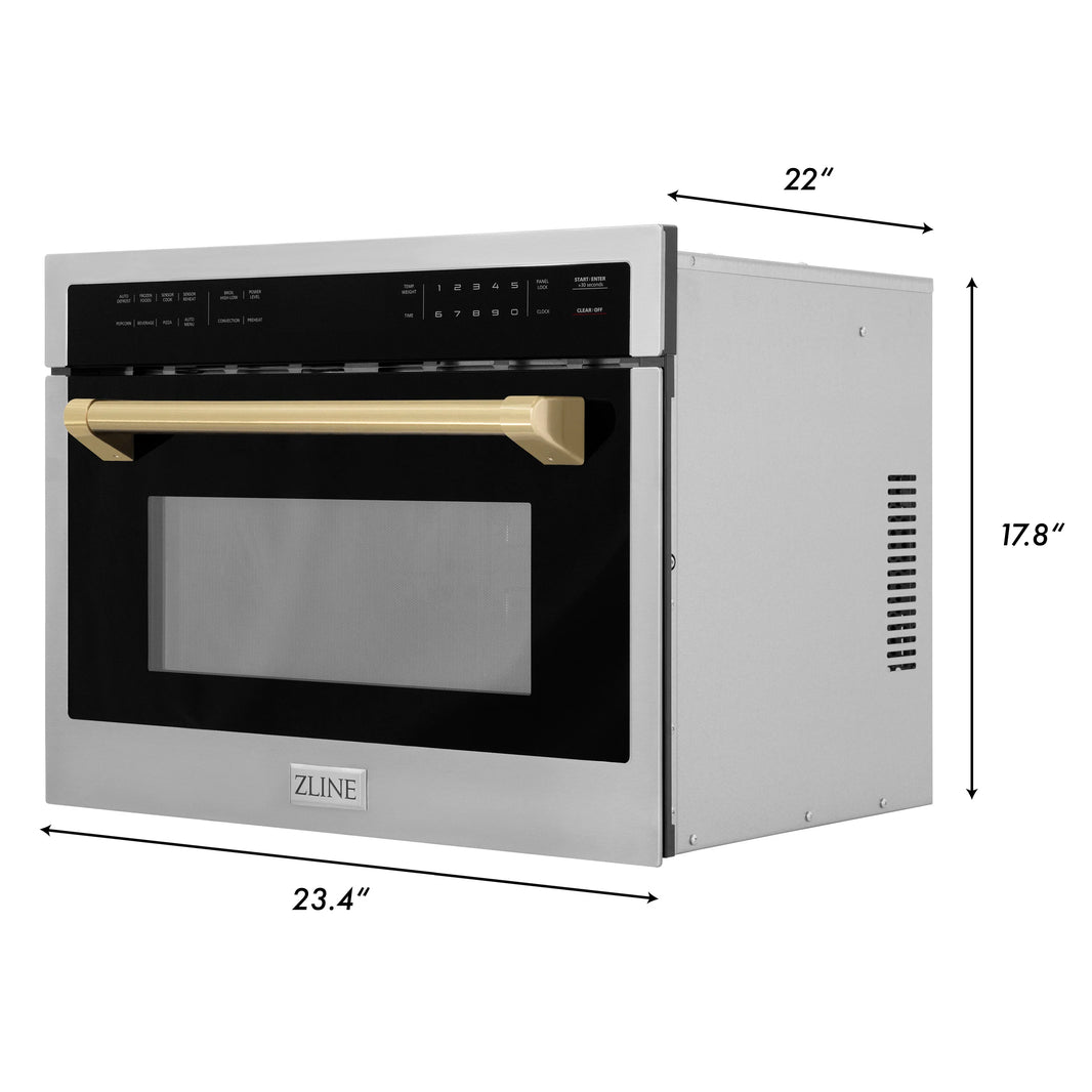 ZLINE Autograph Edition 24-Inch 1.6 cu ft. Built-in Convection Microwave Oven in Stainless Steel with Champagne Bronze Accents (MWOZ-24-CB)