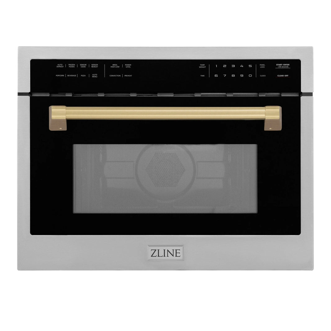 ZLINE Autograph Edition 24-Inch 1.6 cu ft. Built-in Convection Microwave Oven in Stainless Steel with Champagne Bronze Accents (MWOZ-24-CB)