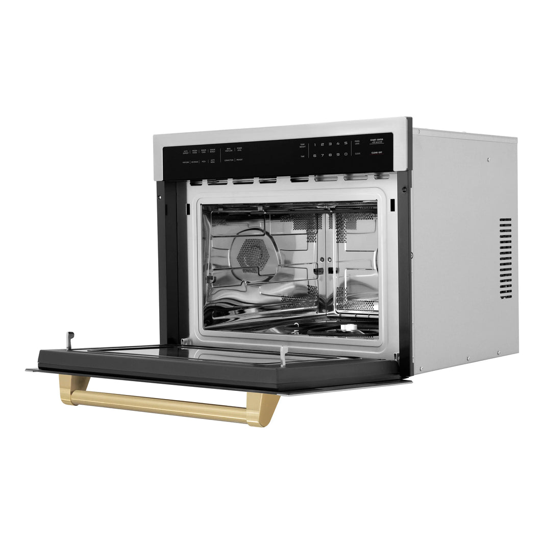 ZLINE Autograph Edition 24-Inch 1.6 cu ft. Built-in Convection Microwave Oven in Stainless Steel with Champagne Bronze Accents (MWOZ-24-CB)